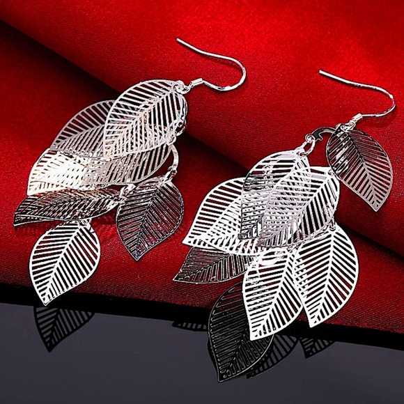 Sterling Silver Feather Boho Dangle Earrings - Picture 4 of 6